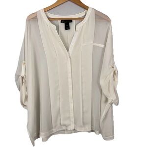Lane Bryant 22/24 Cream Sheer Top Blouse Business Casual Minimalist Flowy Chic